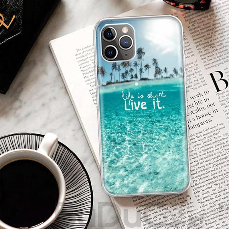 Summer Beach Sunset Sea Palm Tree Cover For iPhone 16 15 14 13 12 11 Pro Max Apple Phone Case X XS 7 Plus 8 + Art Customized Pri