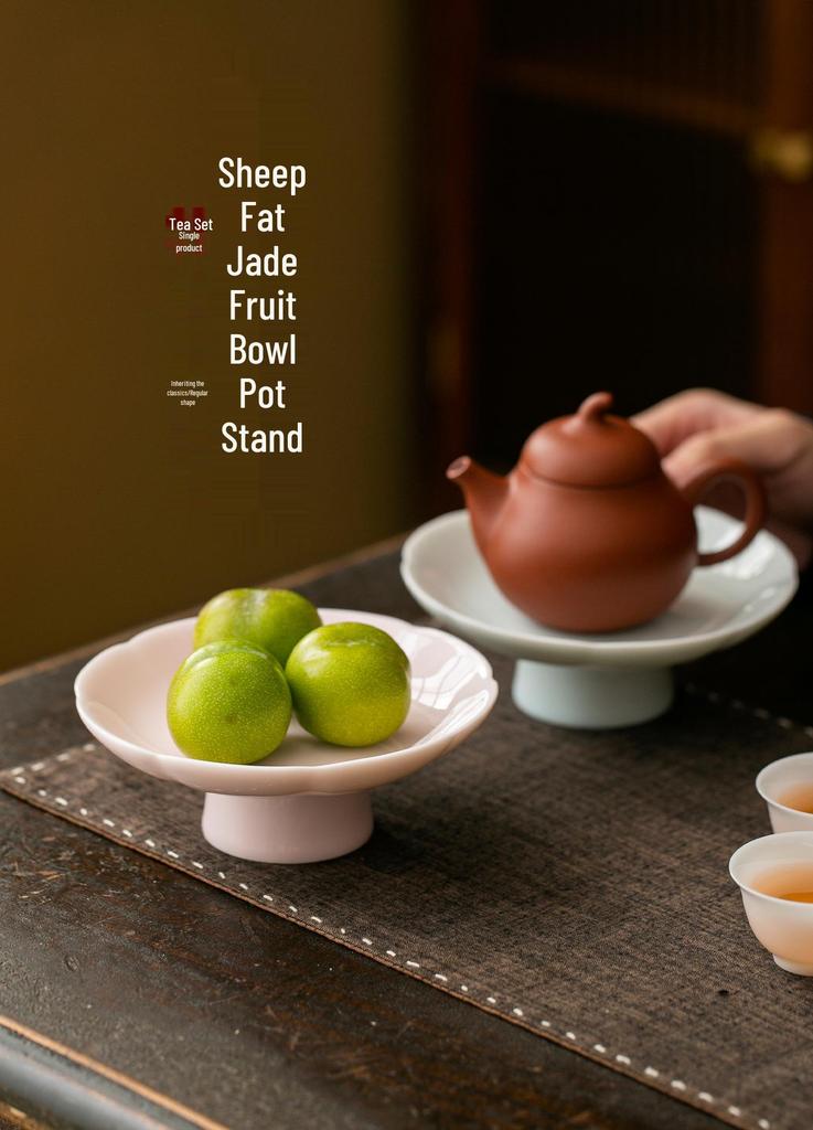 Ceramic High-Footed Fruit Bowl & Tea Snack Tray for Tea Ceremony & Home Use.