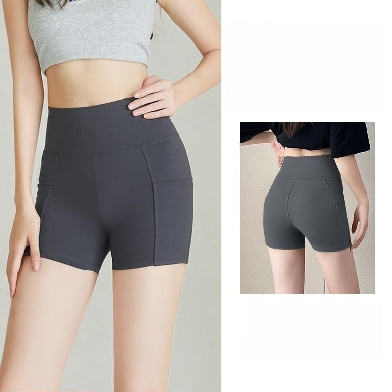 Women's High Waisted Slimming Yoga Shorts Built-in Pockets Tight Fitting Bottom Safety Pants Shark Pants Sports Fitness Shorts With Pocket