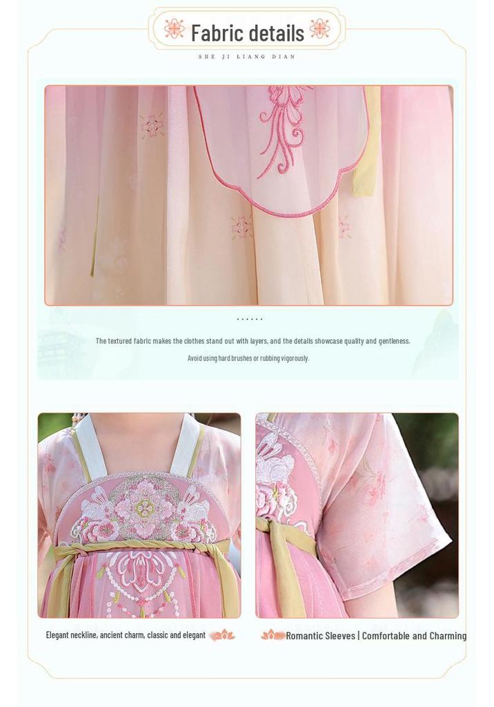 Kids' Summer Hanfu Chiffon Dress: Short Sleeve Ruqun Princess Costume