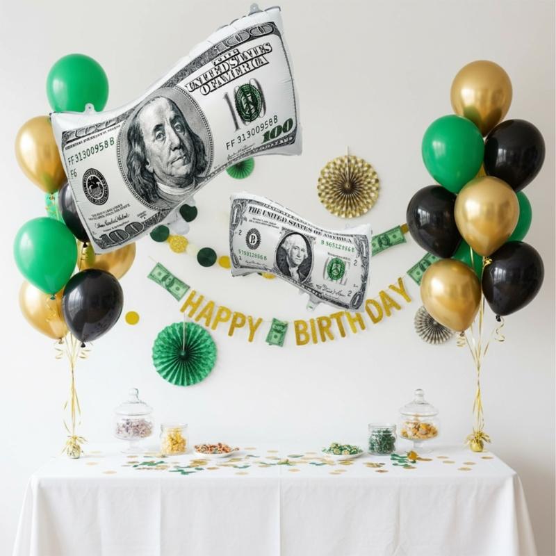 Double Sided Aluminum Foil Balloons Modern Money Designs for Birthday and Financial Party Decorations