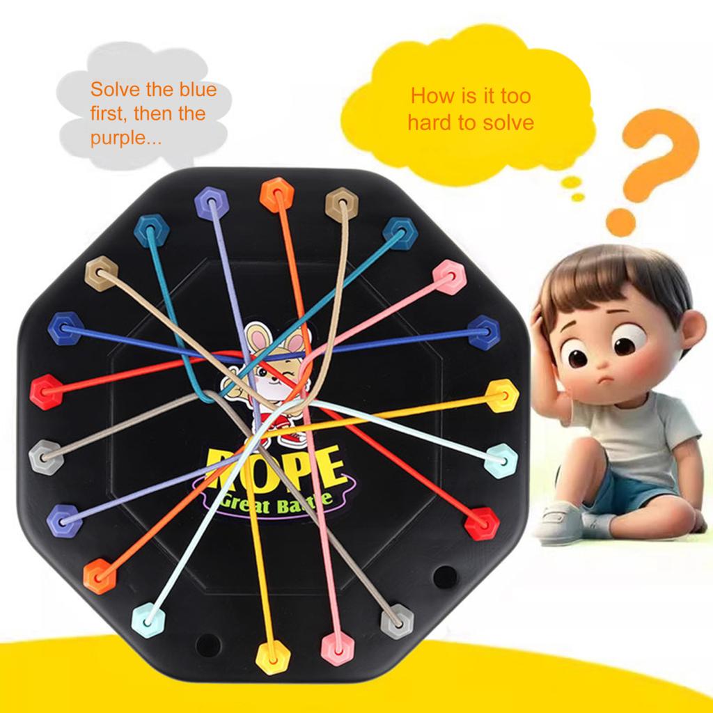 1 Set Kids Rope Untangling Game Twisted Rope Knots Challenge Board Game Logic Thinking Interactive Educational Elastic Rope Unhitching Toy