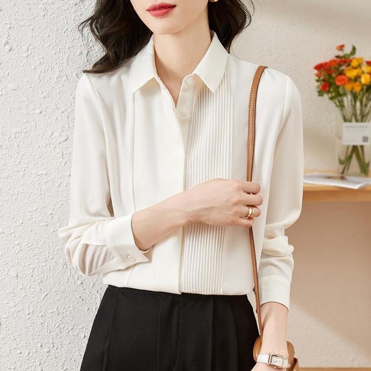 New Style Design Temperament Women Chiffon Shirt Long Sleeved Spring Top Base Shirt M