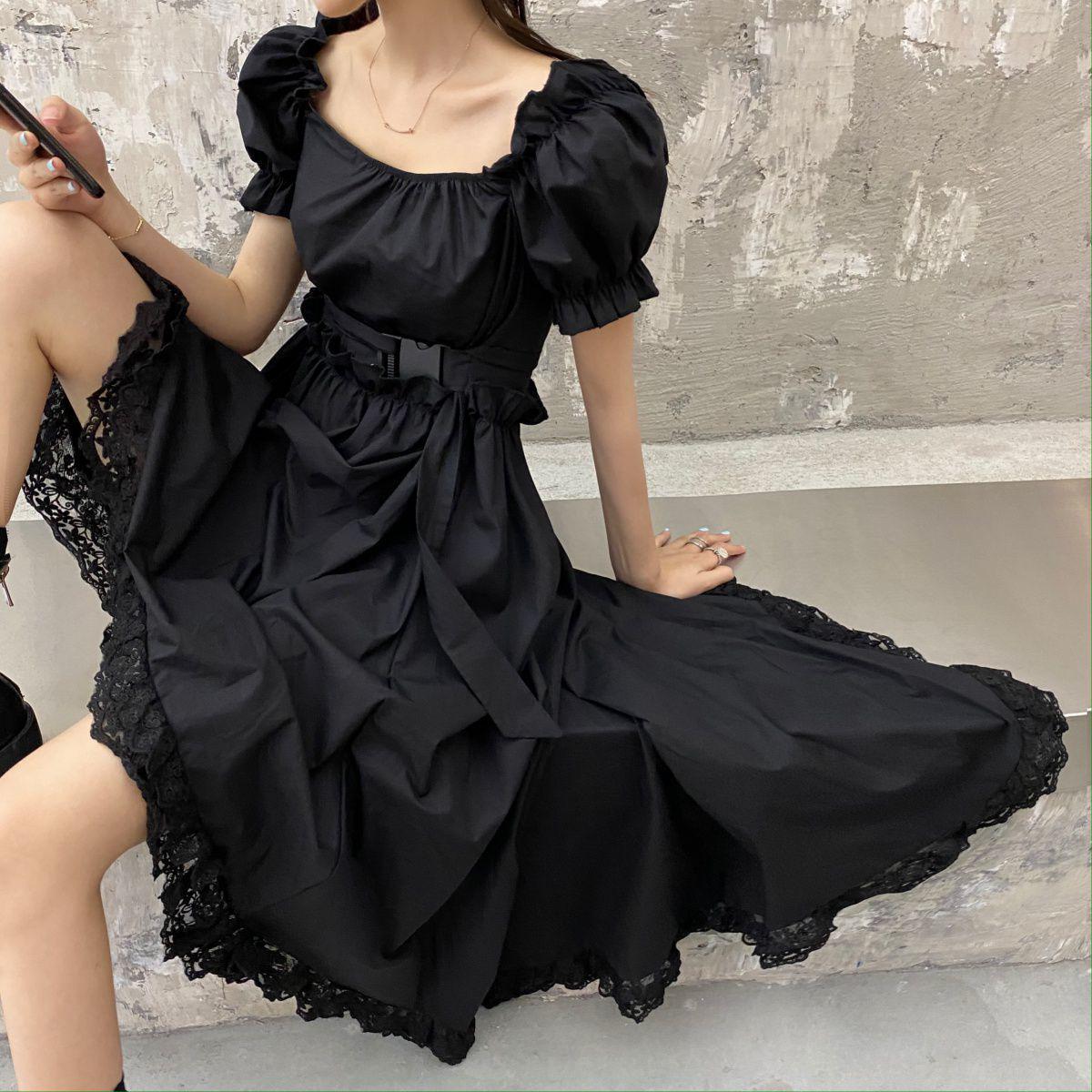 2026 Summer French Retro Square Neck Slimming White Short-Sleeved Fairy Dress for Women S suggested under 95 lbs