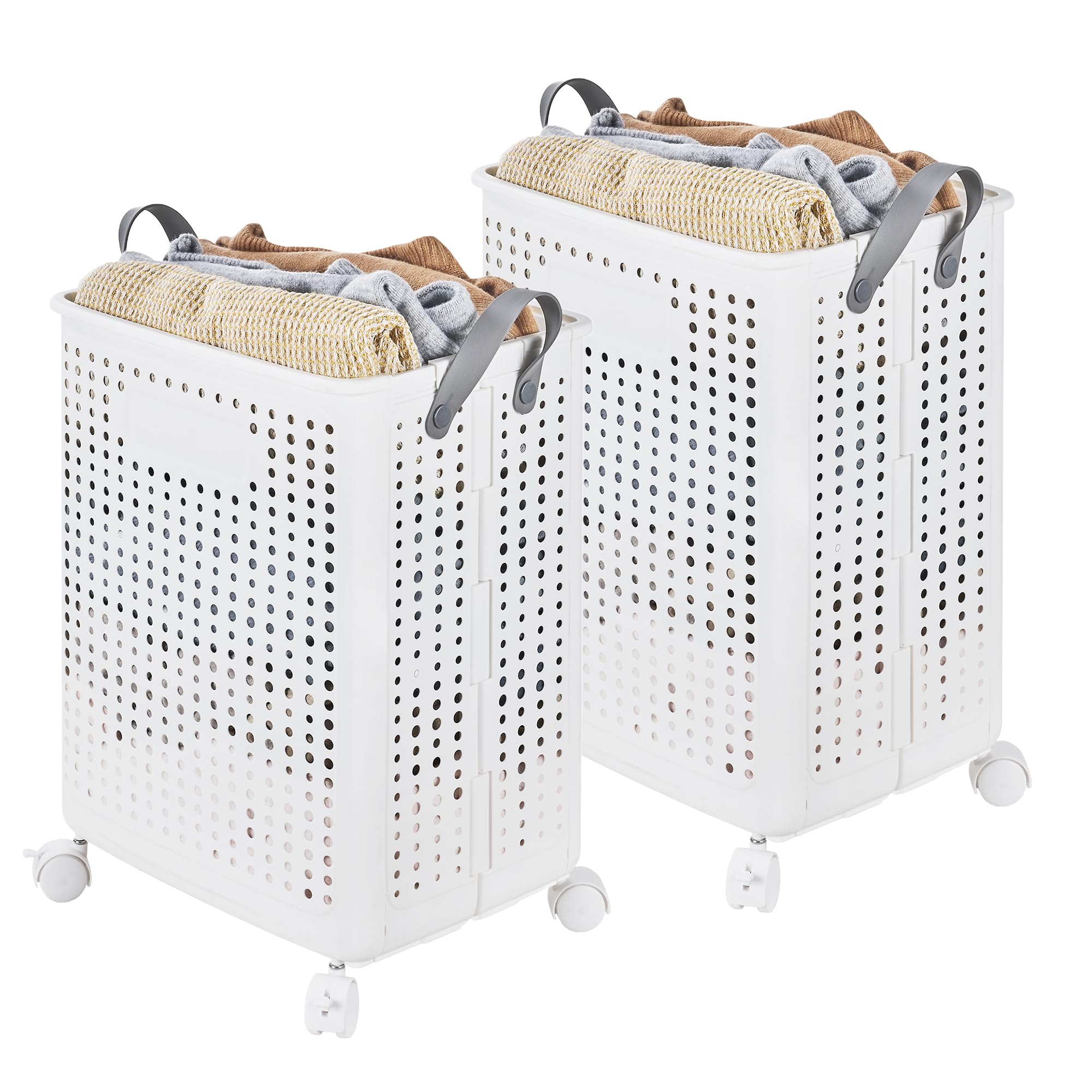 

VECELO Laundry Basket Wide x 31cm Deep x Large with Casters and Large and Easy to Perfect for Bathroom Laundry 2-Piece Set, 37.7cm 50.5cm High,