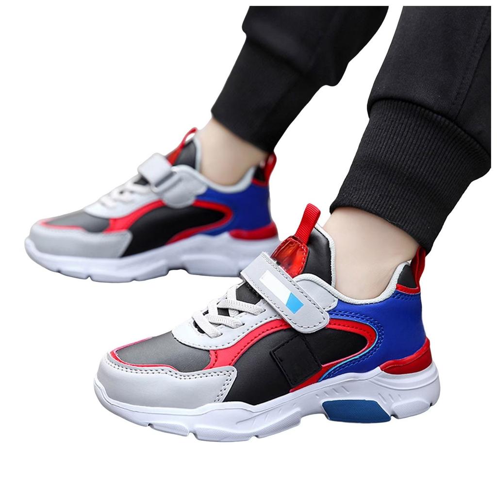 Children's Synthetic Leather Running Shoes Lightweight Breathable Athletic Sneakers Hook and Loop Closure Durable Outsole Flexible Design