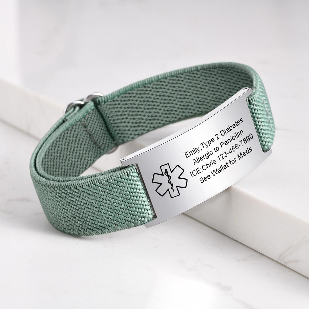 Braccialetto di Allerta Medica per Uomini Donne, Braccialetto Elastico Personalizzato in Acciaio Inossidabile, Regali per Famiglia Nonni Paziente