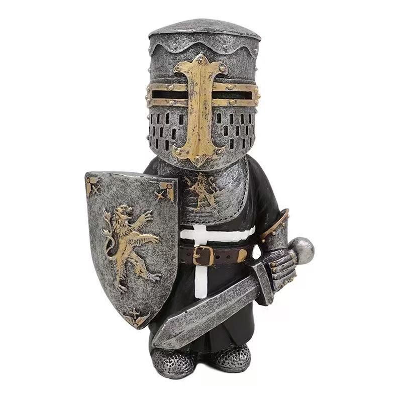 New Knight Gnomes Guard Sculpture Decor Medieval Knight of The Cross Templar Crusader Figurine Suit of Armor Home Resin Decor