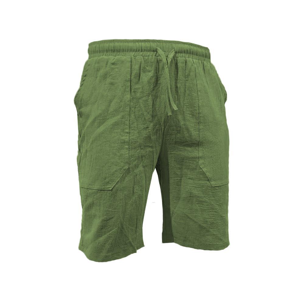 Men's Summer Cotton-Linen Shorts Drawstring Elastic Waistband Straight Leg Solid Color Breathable Casual Beach Shorts Mid-Length