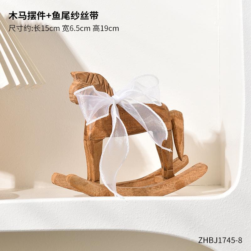 2025 New Rural Style Rocking Horse Decoration Living Room Bedroom Desktop Wooden Handicrafts Decorative Ornaments