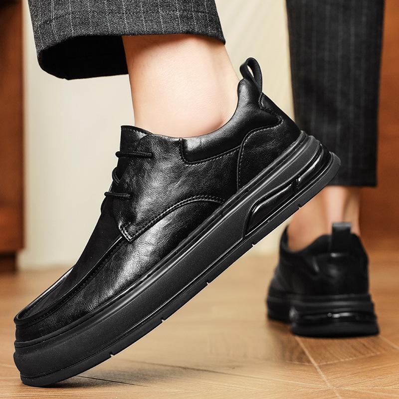 Men's Shoes Spring New Leather Leather Shoes British Wear-resistant Heightening Casual Versatile Retro Sports Fashion Tooling Board Shoes