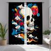 2pcs Classic Skull and Skeleton Polyester Curtains, Black and Red Ribbon Drapes for Living Room and Bedroom Decor