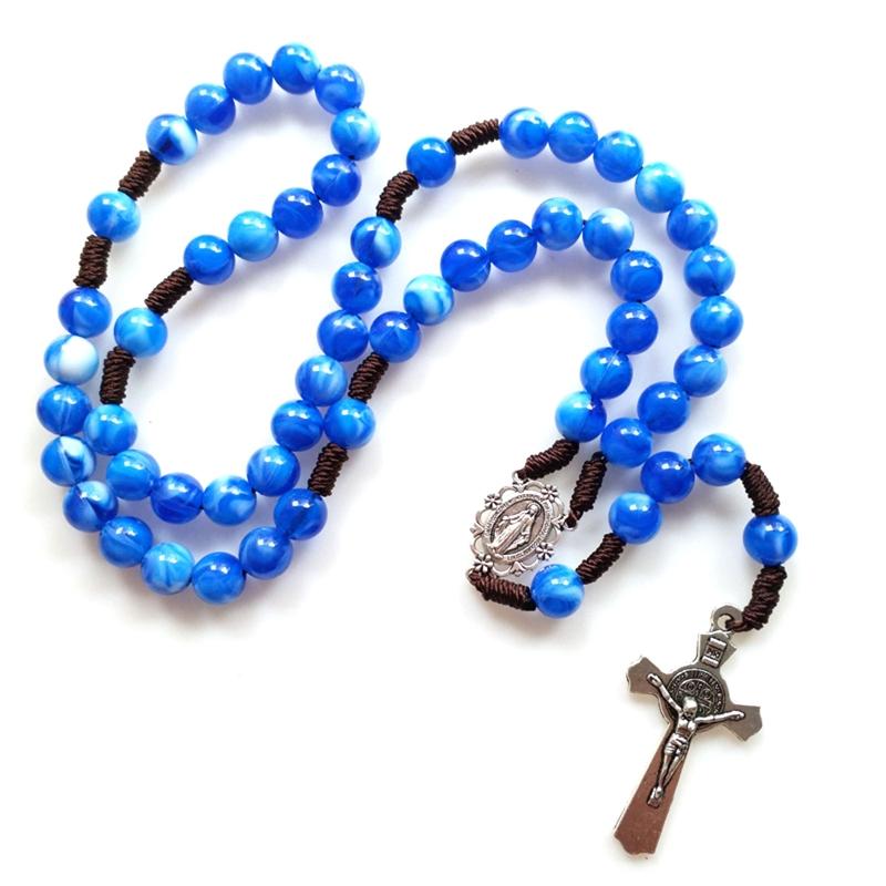 Vintage Religiöse Katholische Kreuz Rosenkranz Halskette Perlen Heilige Figur Jesus Hängen Anhänger Jesus Rosenkranz Halskette Für Frauen Männer