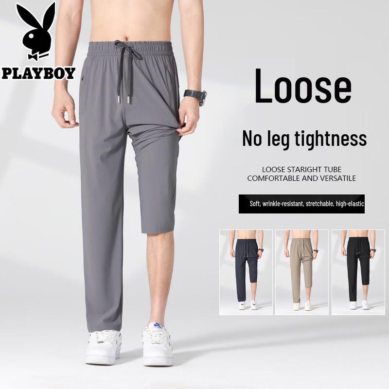 PLAYBOY Men s Summer Thin Quick-Dry Ice Silk Casual Pants 2XL