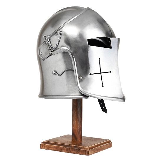 Barbouta With Brushed Steel Visor Knights Templar Crusaders Armor Helmet Costume