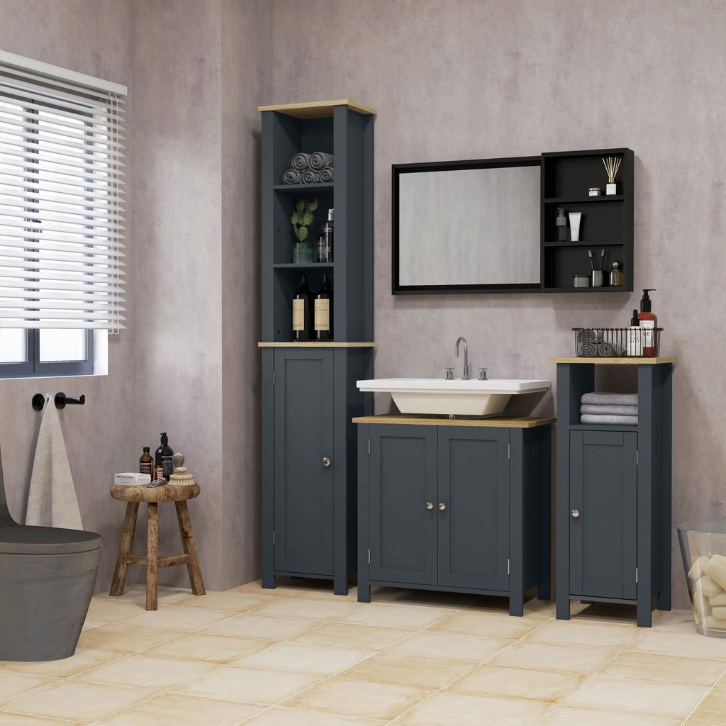 Under-Sink Cabinet In Chipboard and MDF with 2 Doors and Adjustable Internal Shelf, 60x30x60 Cm, Grey
