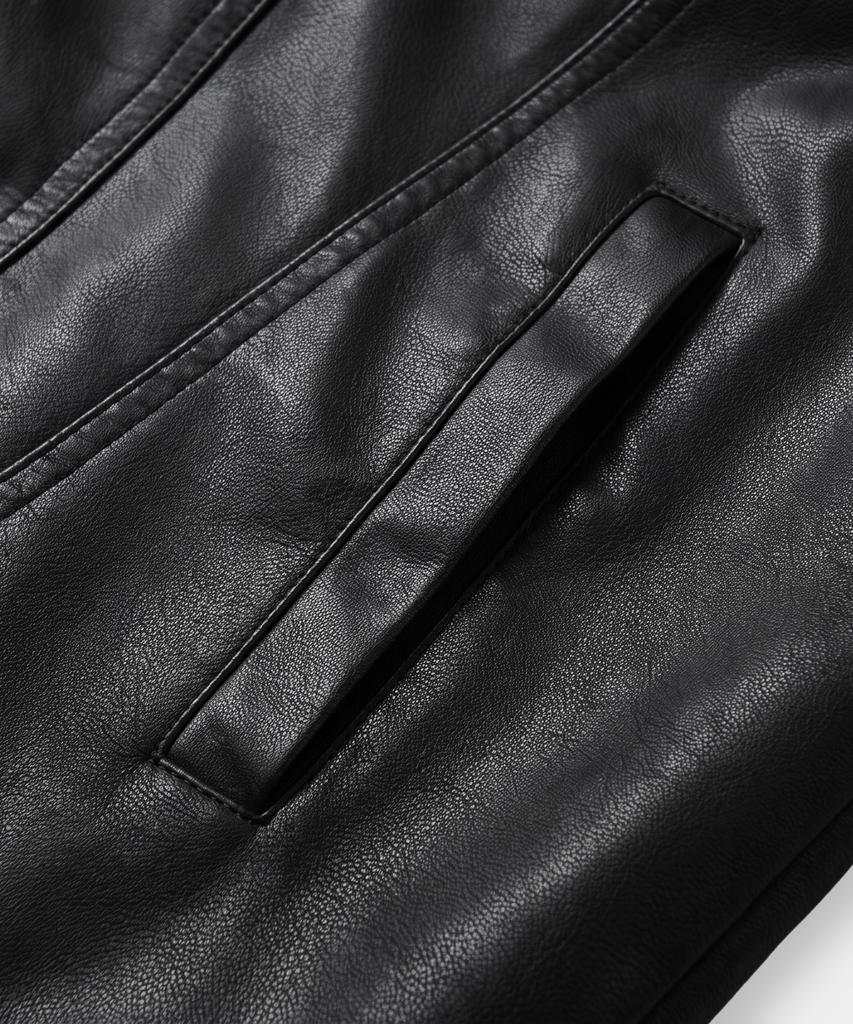 DIMITRI BLACK Faux Leather Riders Trucker Jacket_2 Color