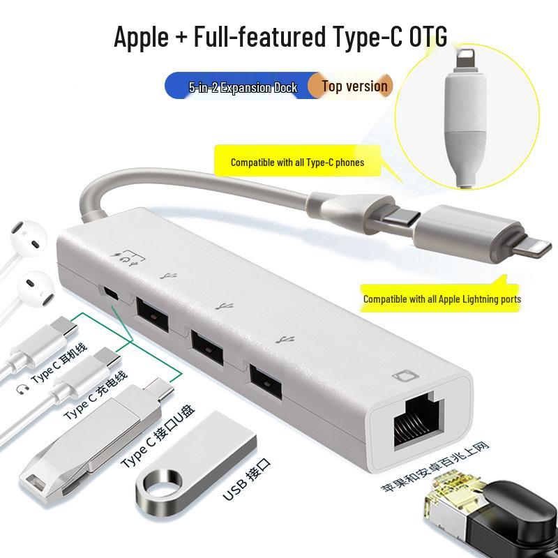 RJ45 Type-C to 100M Network Port Converter: 5-in-1 Laptop Expansion Dock