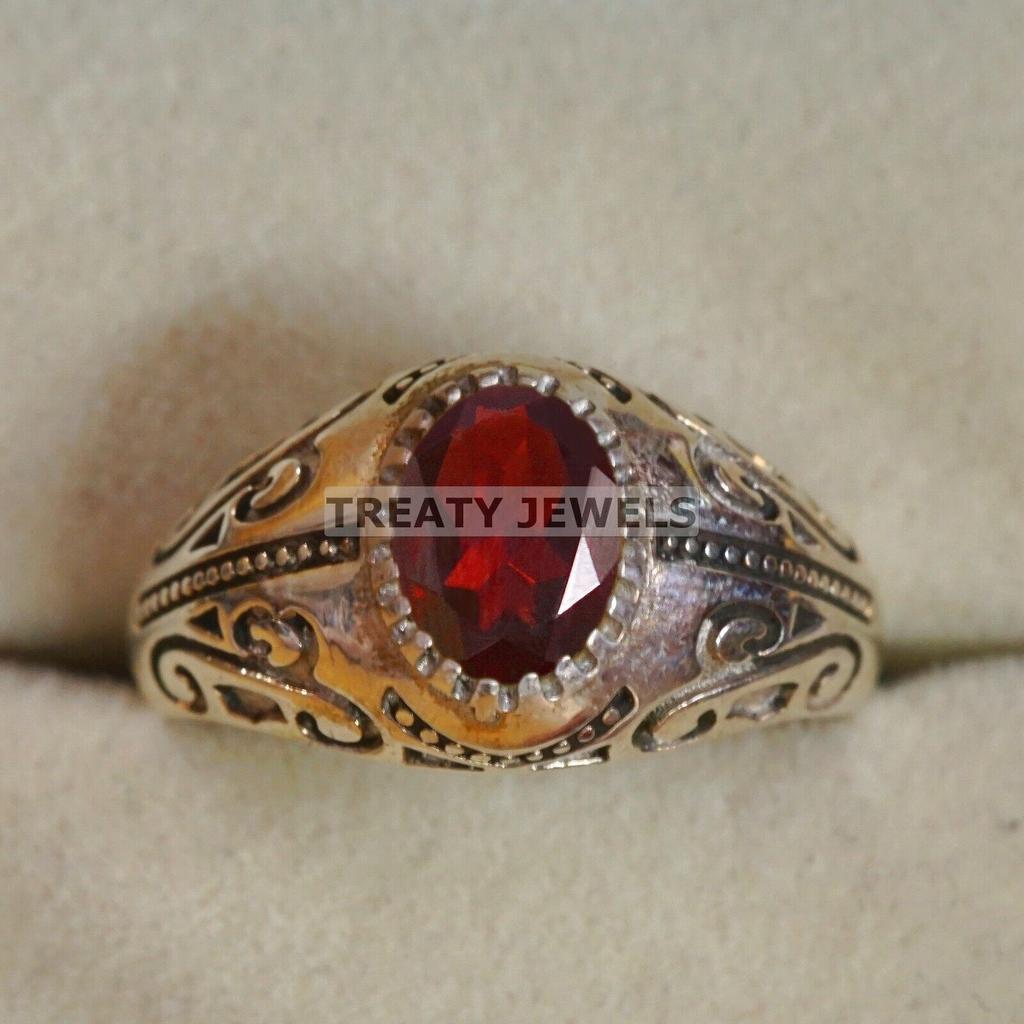 Garnet Oval Cut Gemstone With 925 Sterling Silver Ring For Men's #B69 JL375671366338