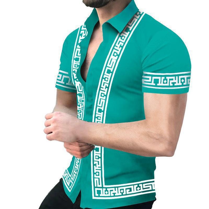Summer European and American men's 1D printed casual short-sleeved cardigan shirt