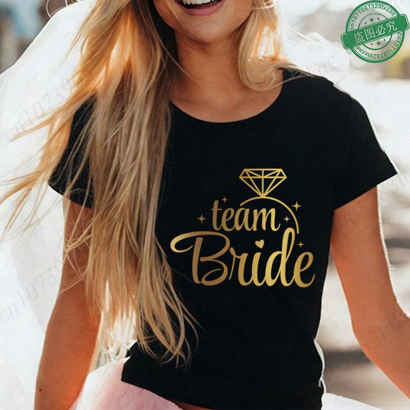 Team Bride Matching T-Shirts Diamond Ring Graphic Tees Bachelorette Hen Party Summer Short Sleeve O Neck Tops for Bridesmaids