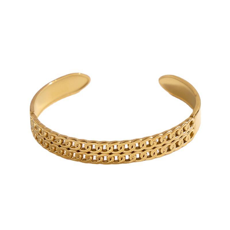 Adjustable Titanium Steel Open Bangle - Women’s High-End European & American Style, Fade-Resistant, Exaggerated Design.