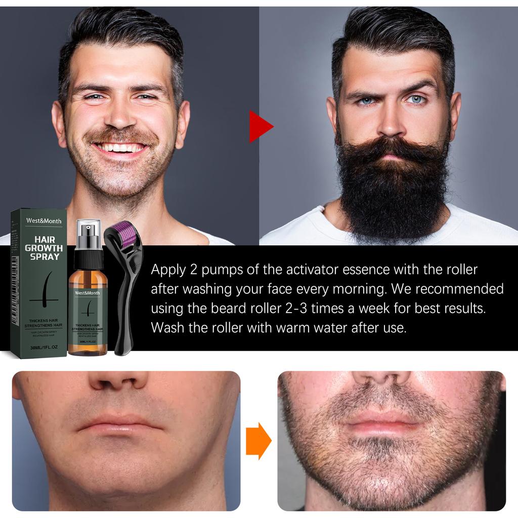 Set Spray Crescita Barba Uomo Naturale Essenza Crescita Barba Spray Idratante Nutriente Follicoli Piliferi Soluzione Nutriente per Barba