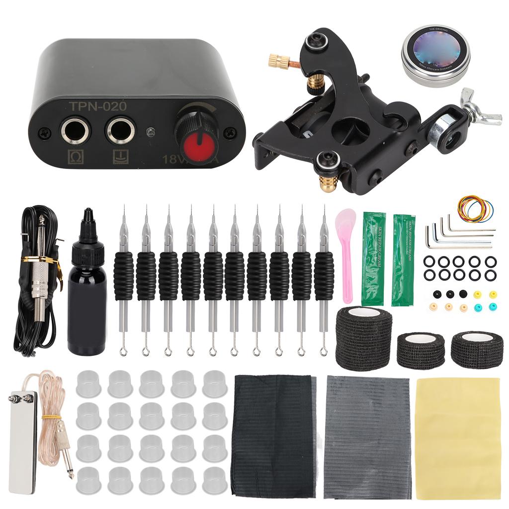 Coil Tattoo Machine Set Foot Pedal Practice Skin Tattoo Ink Power Supply Tattoo Kit for Beginner