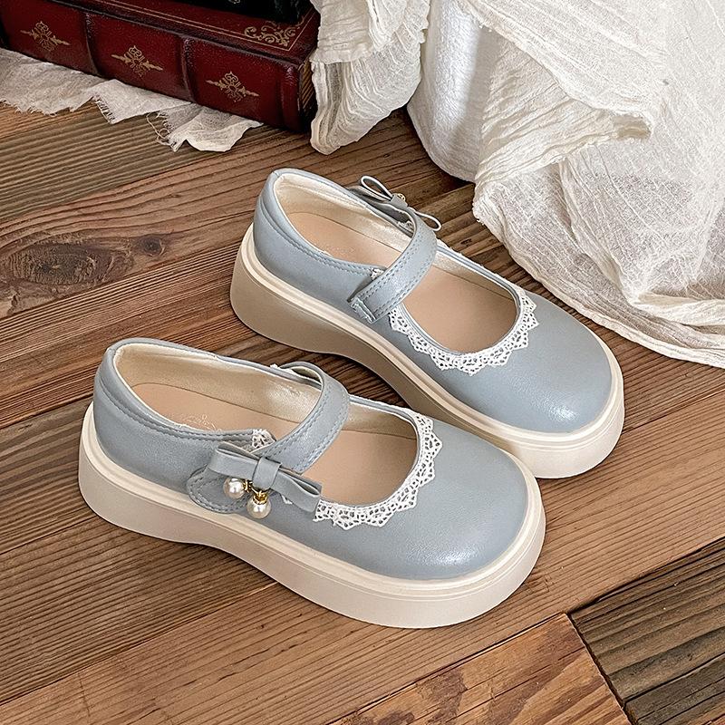 French ballet style white round head thick sole shallow mouth single shoes women's summer 2025 new with skirt height increase Mary Jane shoes
