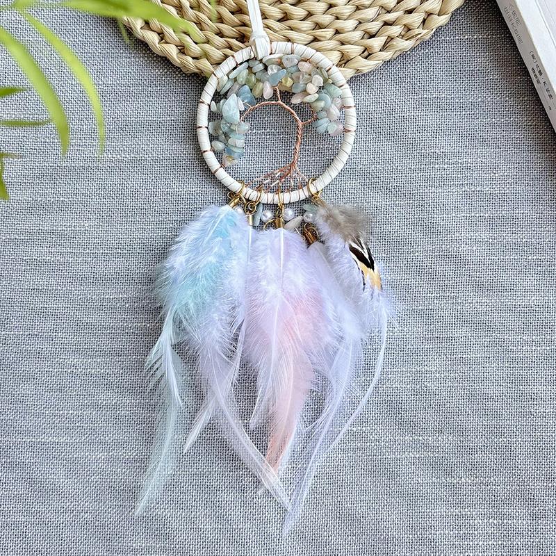 Dream Catcher Hand-woven Feathers Wind Chimes Tree of Life Crystal Stone Car Pendant Bedroom Hanging Ornaments Home Decorations
