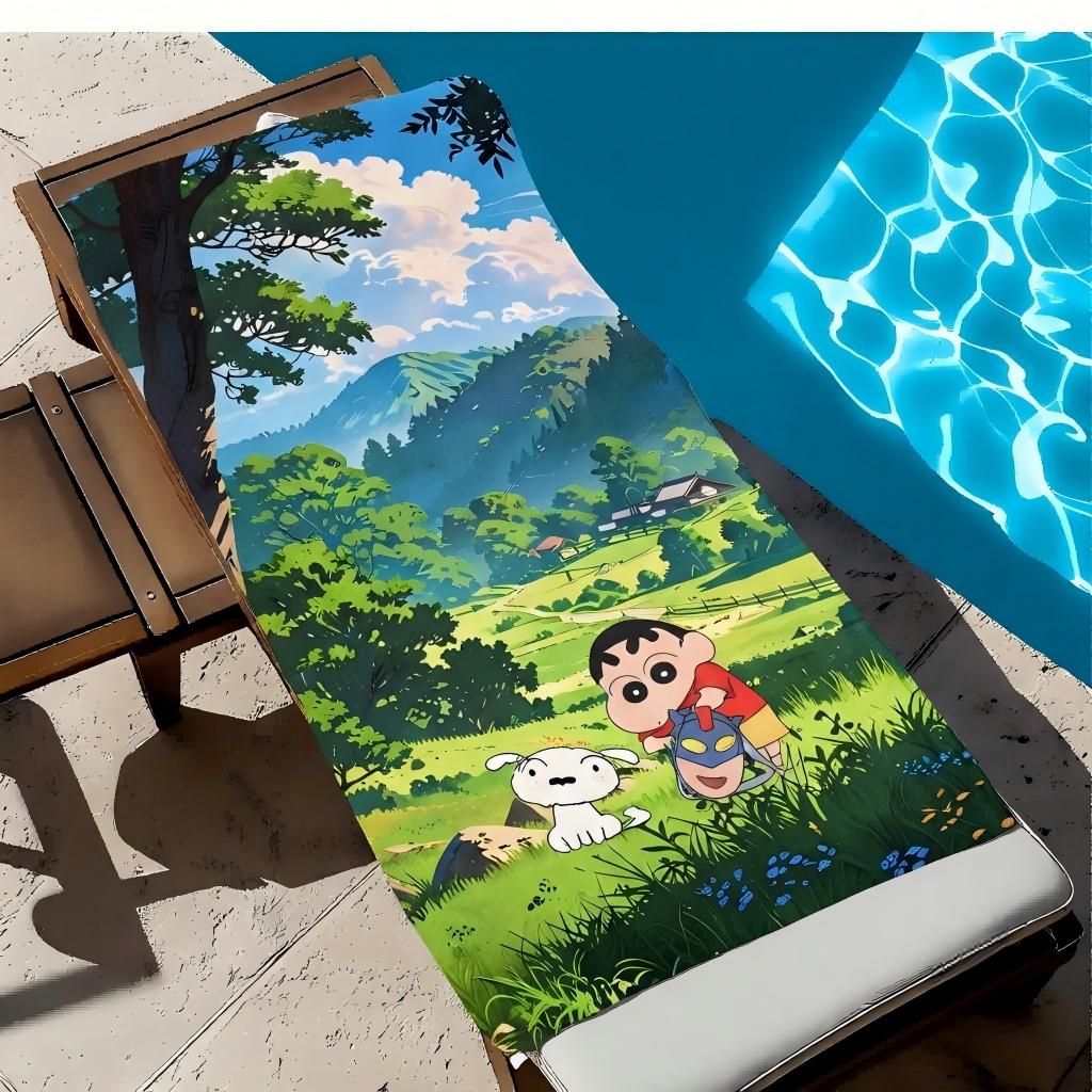 Crayon Shin Chan Microfiber Beach Towel Shinchan Shiro Dog Mountain Village Print Quick Dry Sand Free Kids Pool Bath Travel Gift