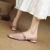 Fashion New Summer Slippers Genuine Leather Slippers for Women Fashion Hollow Out Mules Square Toe Low Heels Cover Toe Slippers Sandals