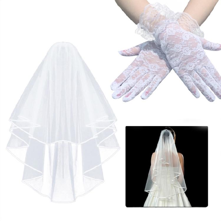 Elegant Bridal Veil Gloves Flower Brimmed Unique Outfits Lace Gloves for Flapper Bride Wedding Dancing Accessories
