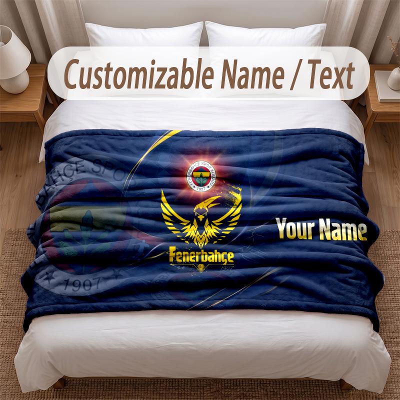 Fenerbahçe FC Printed Flannel Blanket Custom Name Text Soft Warm Throw For Bedroom Holiday Gift