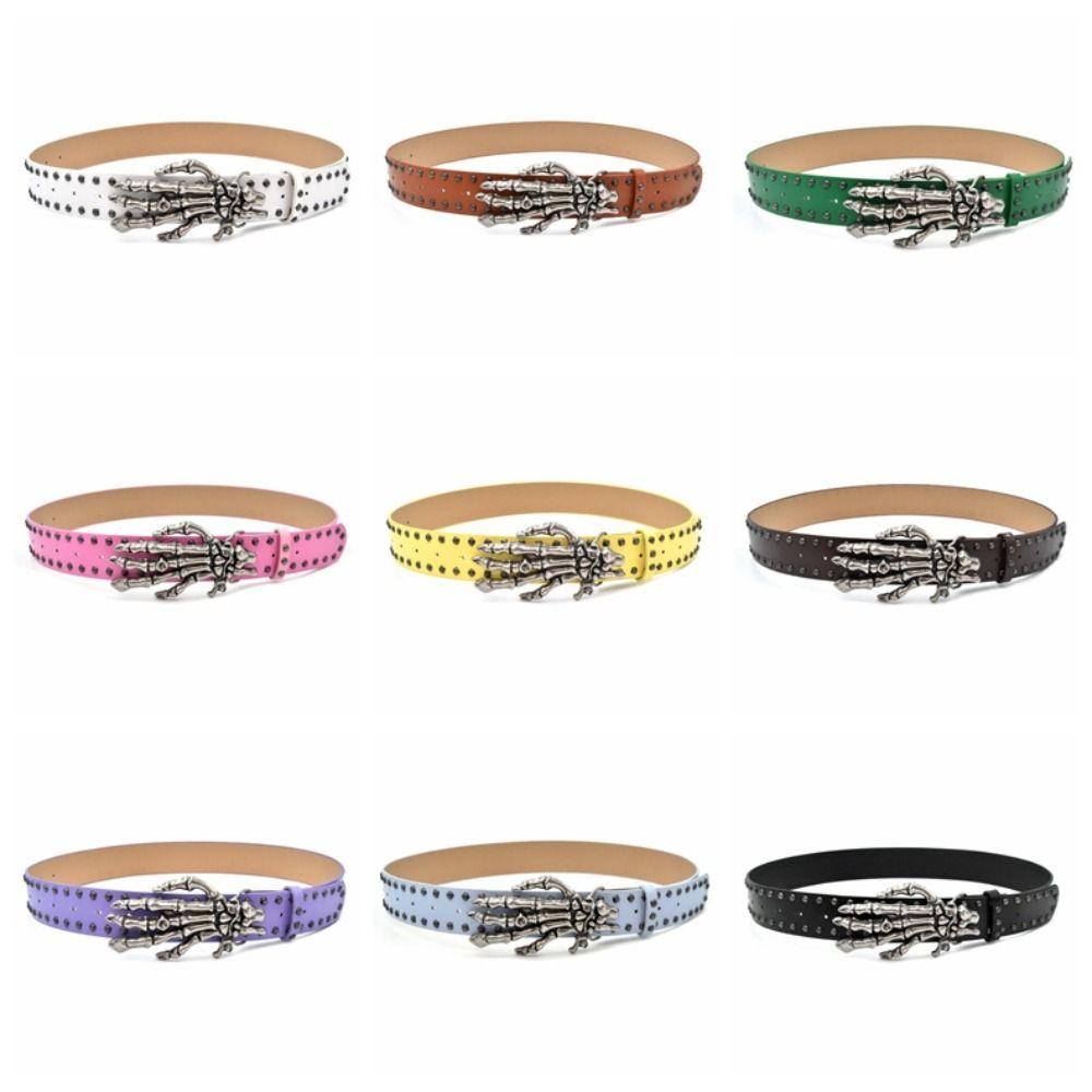 Adjustable Black Rivet Belt Wide Skeleton Claw Belt Fashion Skull Waistband Waist Seal