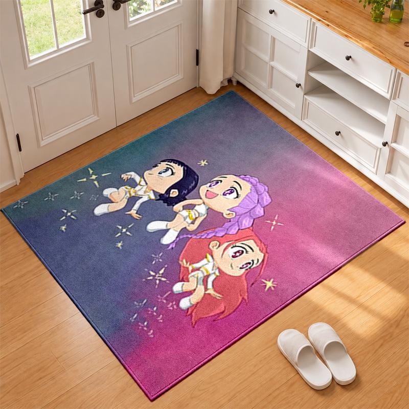 Kpop Demon Hunters Carpet Door Mat for Living Room or Bedroom Protective Mat Under Chair Office Decoration Christmas Gift Birthday Present