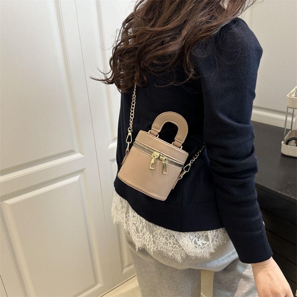 

Solid Color Mini Lipstick Bag Minority Design Cylinder Bag Cute Box Crossbody Bag Girls рожевий червоний колір
