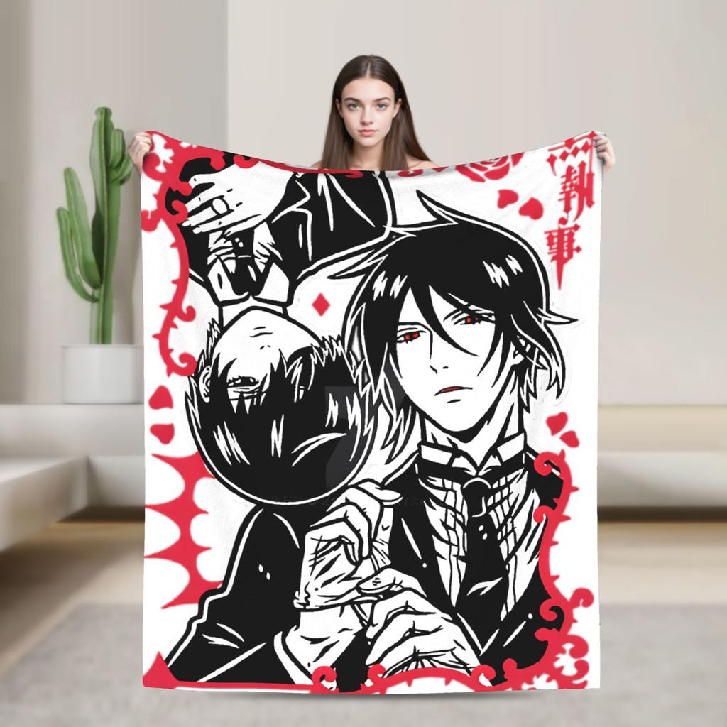 Black Butlers  Flannel Blanket Autumn  Super Soft Bedding Throws for Kids Bedroom Graphic Bedspread Sofa Bed Cover