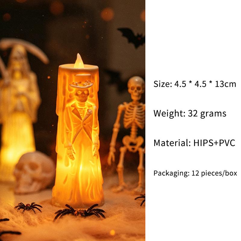 Halloween Skeleton Flameless Led Candle With Flickering Warm Light Perfect For Home Desktop Spooky Party Holiday Decoration