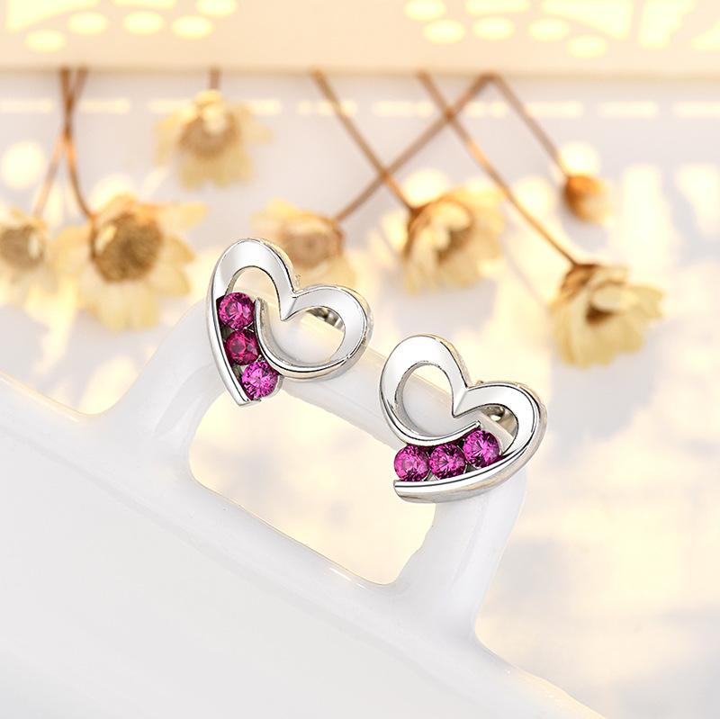 Sweet Love Heart Sparkle Peach Heart Student Earrings Girl Earrings Hundred with Girlfriends
