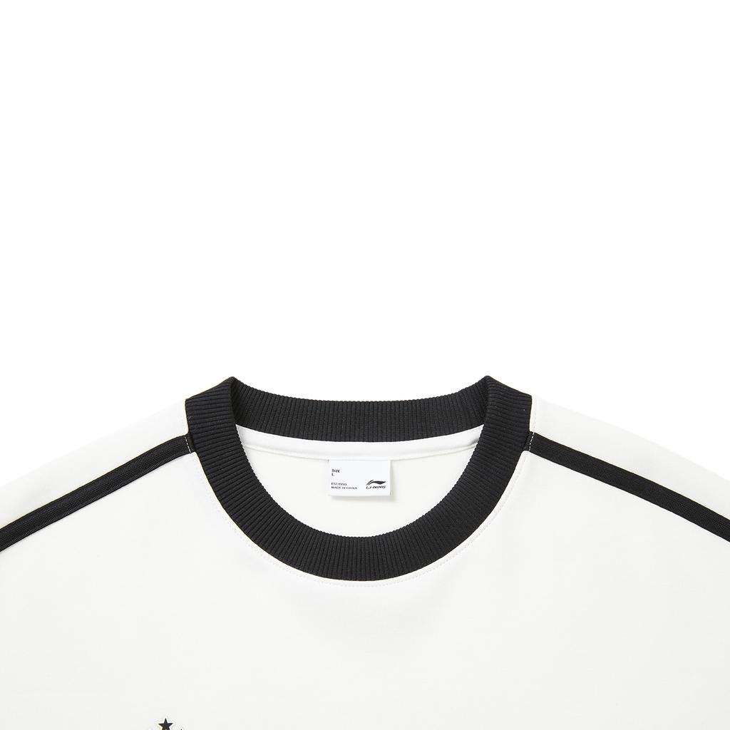 Li Ning Sports Lifestyle Series Round Neck Loose Casual Retro Color Block Letter Stripe Versatile Sweatshirt Unisex Sweatshirt Off-White AWDVF87-1