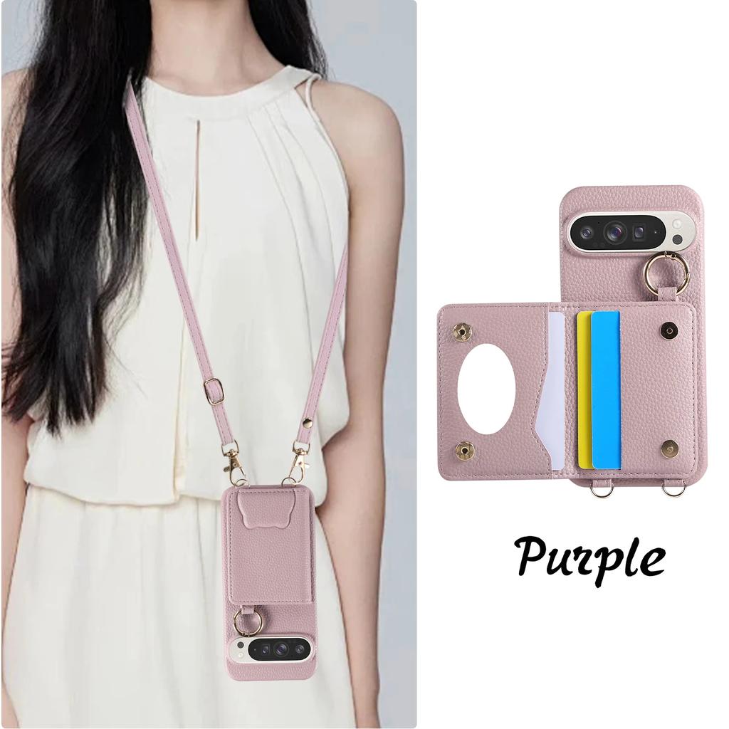Crossbody Cards Solt Leather Wallet Mirror Ring Holder Case Google Pixel 9 Pro XL 8 8Pro 8A 7 6 7A 6A Long Lanyard Cute Cover