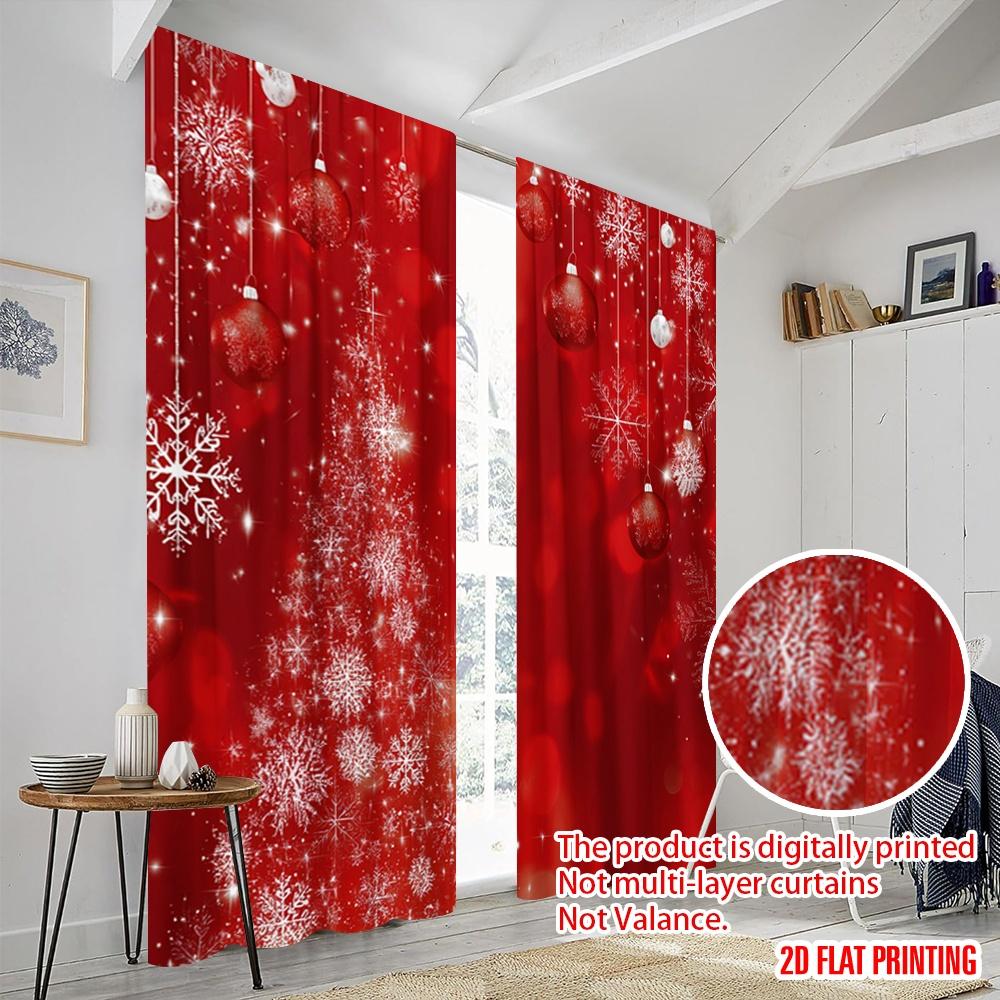 Set Of 2 Plane Printing Curtain Popular Xmas Ball Glitter Sparkle Snow Durable Polyester Without Rod Art Deco Festive Use Made