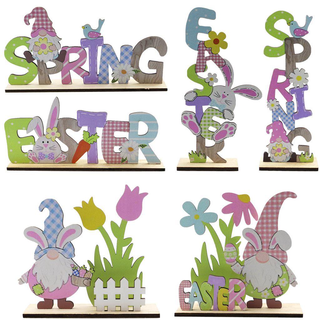Eco-friendly Painted Wooden Easter Bunny Table Toppers For Decor