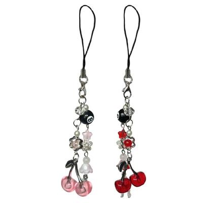 Tragbarer Kirschquallen-Perlen-Schlüsselanhänger Abnehmbarer Haken-Design-Handy-Lanyard-Kette Für Kopfhörer Schlüssel