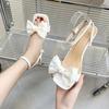 With skirt fairy style gentle bow word with thin heel square head shoes high heel sandals women 2025 summer new
