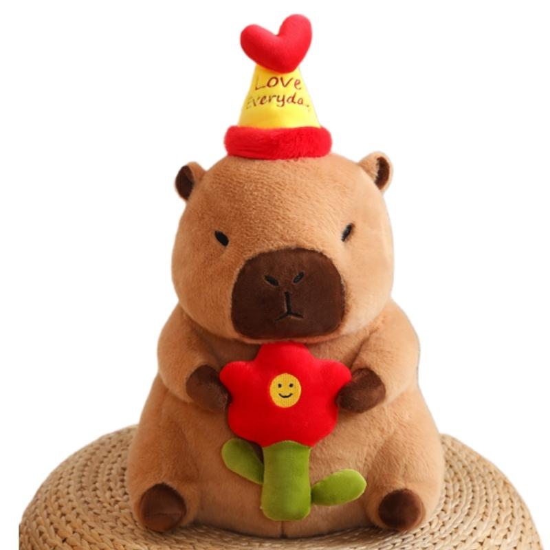 Creatieve Kawaii Capybara Pluche Pop Kussen Verjaardag Bubble Tea Bloem Vrolijke Capybara Pluche Speelgoed Voor Jongens En Meisjes Cadeau about 30cm