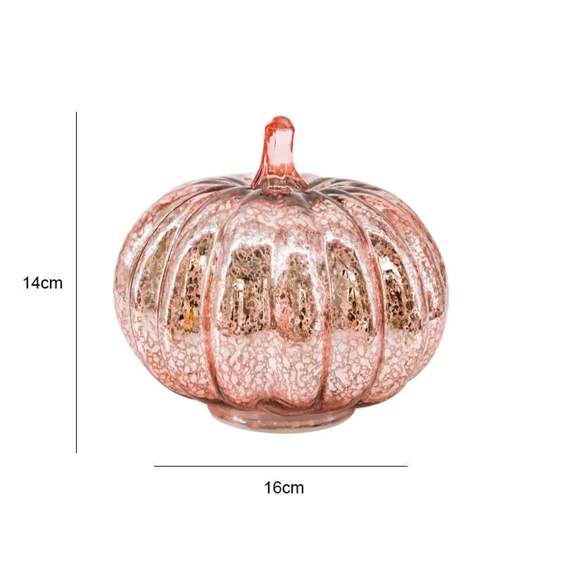 

Rose gold glass pumpkin lantern Halloween Decor for Tables Centerpiec Lighted Collectible Thanksgiving Autumn Harvest Figurine