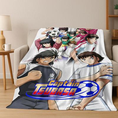 Koc Flanelowy 3D Kreskówka Kapitan Ozora Tsubasa Piłka Nożna Anime, Ciepły i Przytulny Miękki Koc Rzutowy do Domu Sypialni Łóżka Sofa Pokrowiec