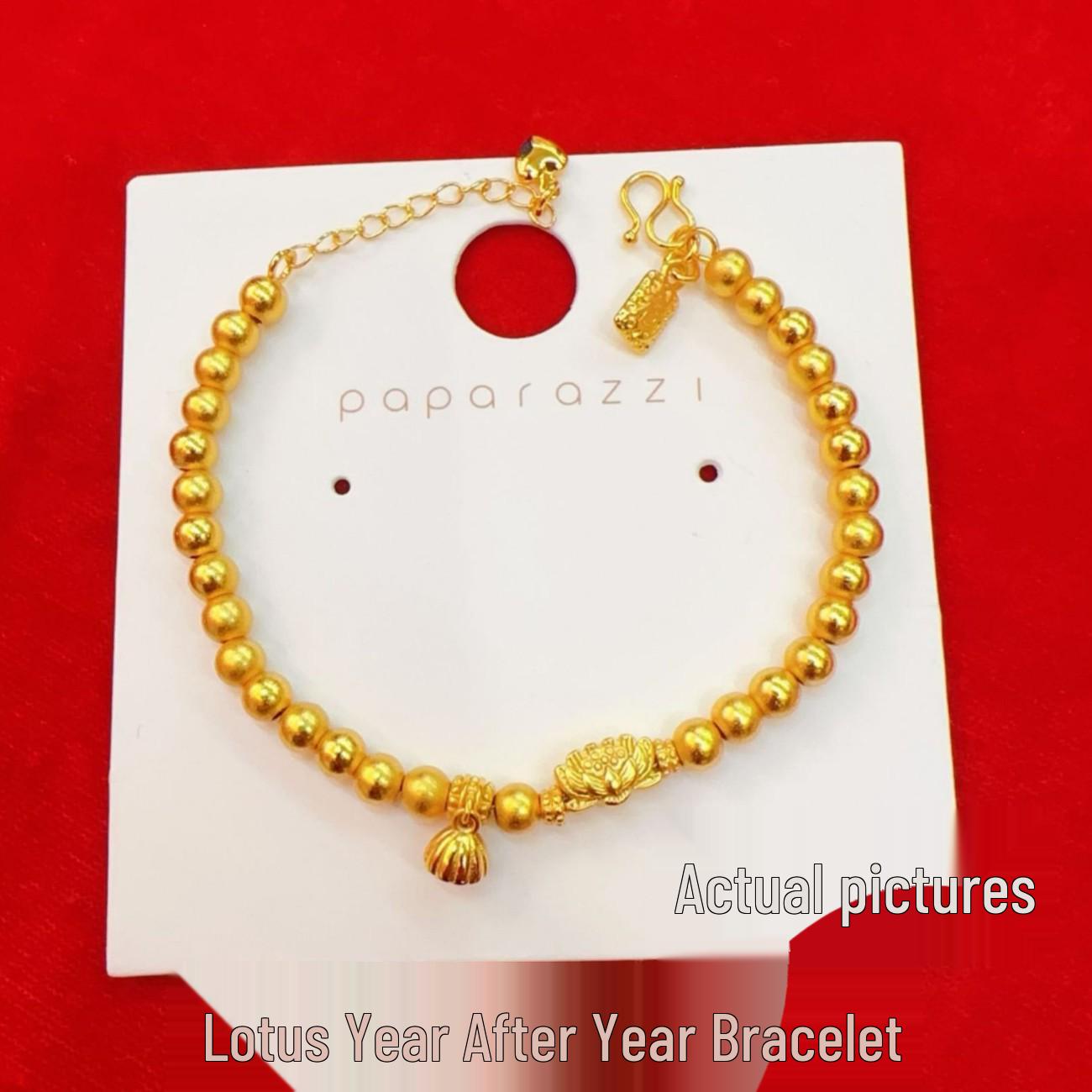 Vietnamese Sand Gold Lotus Bracelet: New Chinese Style Lucky Lotus Seed Pod & Round Bead Simulation Hand Jewelry for Women